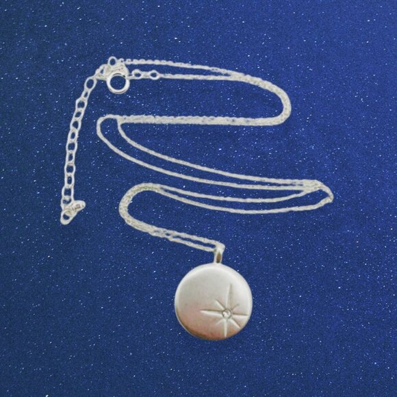 Sterling Silver Adjustable Trace Chain Necklace with Round Sunburst Pendant - Picture 1 of 8